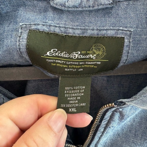 Eddie Bauer Denim Hooded Zip Up Jacket XXL - Picture 5 of 7